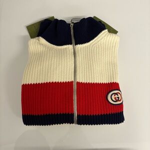 Gucci Men’s Zip-Up Knit Sweater Red White Blue GG Logo Luxury Designer